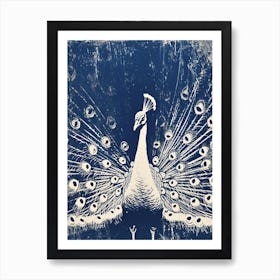 Blue & Cream Peacock Portrait 5 Art Print