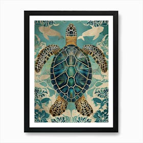 Sea Turtle & Shark Wallpaper Pattern 2 Art Print