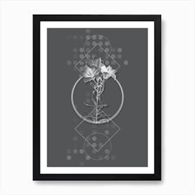 Vintage Fire Lily Botanical with Line Motif and Dot Pattern in Ghost Gray n.0327 Art Print