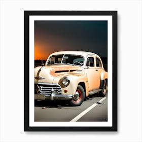 Old Car At Sunset Art Print