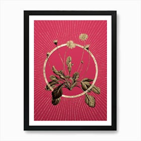 Gold Daisy Flowers Glitter Ring Botanical Art on Viva Magenta n.0338 Art Print