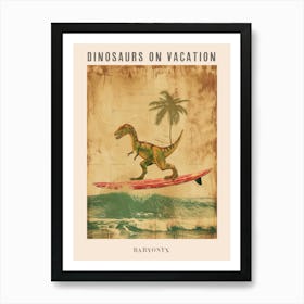 Vintage Baryonyx Dinosaur On A Surf Board 4 Poster Art Print