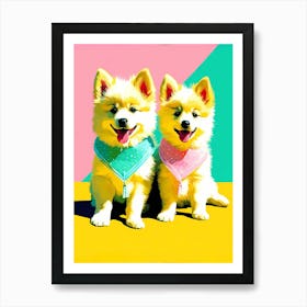 'American Eskimo Dog Pups' , This Contemporary art brings POP Art and Flat Vector Art Together, Colorful, Home Decor, Kids Room Decor,  Animal Art,  Puppy Bank - 18th Art Print