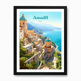 Amalfi Coast Positano Italy Travel Illustration Art Print