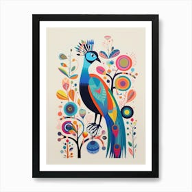 Colourful Scandi Bird Peacock 3 Art Print