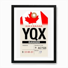 Gander (YQX) Newfoundland and Labrador Vintage Airline Luggage Tag Art Print