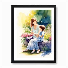 Mother And Son Reading Art Print