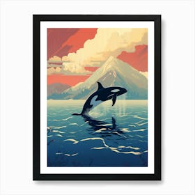 Red Orca Whale Jumping Out Of Water Red Art Print