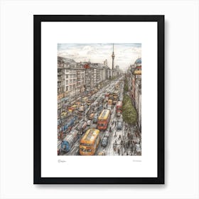 Berlin Germany Pencil Sketch 4 Watercolour Travel Poster Art Print