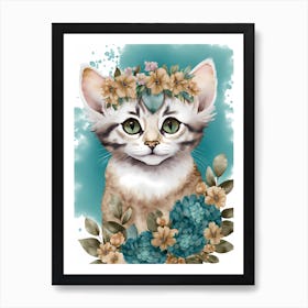 Floral Cute Birman Cat Watercolor (7) Art Print