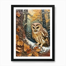 Northern Saw Whet Owl Relief Illustration 3 Art Print