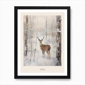 Vintage Winter Animal Painting Poster Deer 4 Art Print