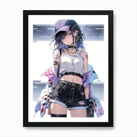 A stunning masterpiece of anime art: a girl who seamlessly blends the lines of cute and crazy beauty. Art Print