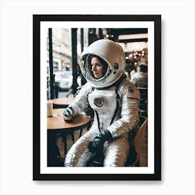 Woman Astronaut Sitting In Cafe Art Print