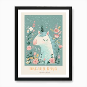 Storybook Style Unicorn & Flowers Pastel 1 Poster Art Print
