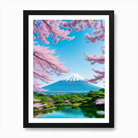 Cherry Blossoms In Japan Mount Fuji Japan Beautiful Lake Landscape 2 Art Print