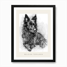 Belgian Tervuren Dog Line Sketch 3 Poster Art Print