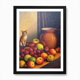 Stock With A Cat 4 Pointillism Style Art Print