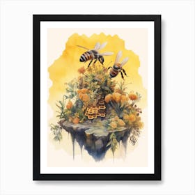 Nectar Bee Beehive Watercolour Illustration 3 Art Print