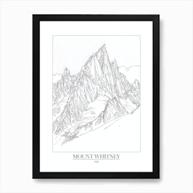 Mount Whitney Usa Line Drawing 6 Poster Art Print