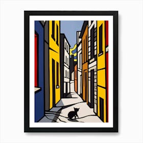 Painting Of Florence With A Cat In The Style Of Pop Art, Illustration Style 4 Art Print