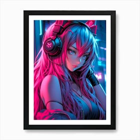 Anime Girl With Headphones 5 Art Print