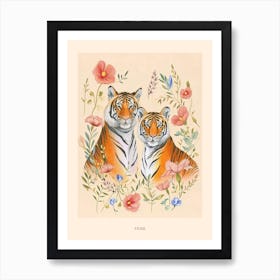 Folksy Floral Animal Drawing Tiger 6 Poster Art Print