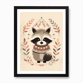 Boho Neutral Illustration Of A Raccoon Minimalist 1 Art Print