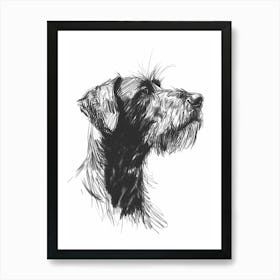 German Wirehaired Pointer Dog Charcoal Line 1 Art Print