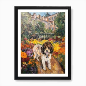 Painting Of A Dog In Central Park Conservatory Garden, Usa In The Style Of Gustav Klimt 02 Art Print