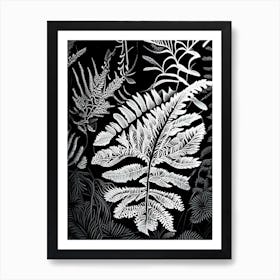 Painted Fern Wildflower Linocut 1 Art Print