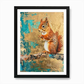 Red Squirrel Gold Effect Collage 2 Art Print