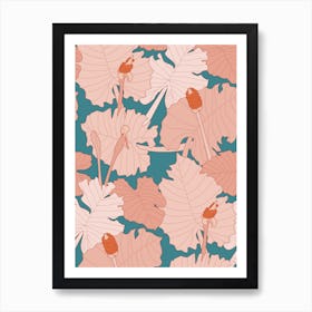 Pink Tropical Leaves Art Print