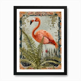 Greater Flamingo And Ferns Boho Print 4 Art Print