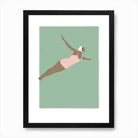 Art Deco Style Diving woman in green Poster