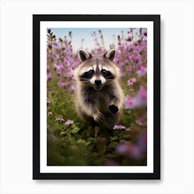 Cute Funny Tanezumi Raccoon Running On A Field Wild 1 Art Print