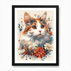 Cat With Flowers 5 Art Print