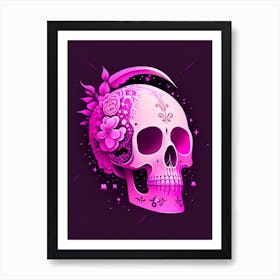 Skull With Celestial Themes 1 Pink Mexican Art Print