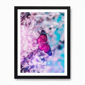 Pink Butterfly And Flowers Blossom Art Print