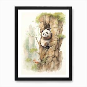 Panda Art Rock Climbing Watercolour 2 Art Print