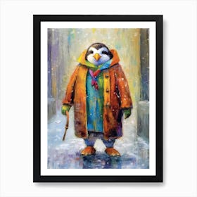 Fashionable Penguin In The Snow Art Print