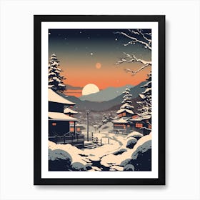 Winter Travel Night Illustration Nagano Japan 2 Art Print