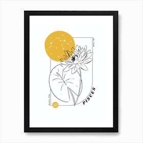 Pisces Birth Flower & Zodiac Sign Art Print