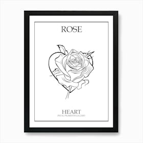 Rose Heart Line Drawing 2 Poster Art Print