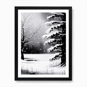 Winter Scenery,Snowflakes Black & White 3 Art Print