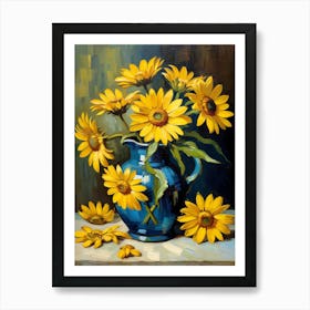 Sunflowers In A Blue Vase Art Print