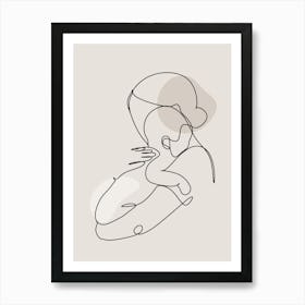 One Line Drawing Of A Mother And Baby Art Print