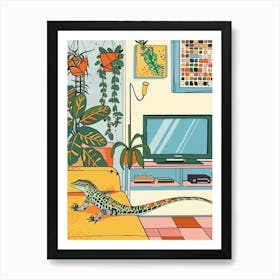 Lizard In The Living Room Modern Colourful Abstract Illustration 3 Art Print