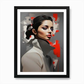 Abstraction Girl On A Red Background Art Print