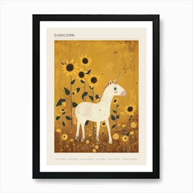 Unicorn In A Sunflower Field Muted Pastels 2 Poster Art Print
